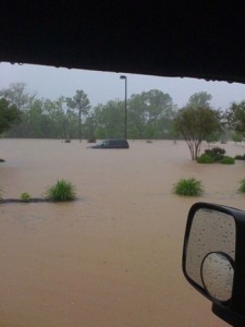The parking lot of Long Hollow Church in Hendersonville, Tenn., is seen here flooded, Sunday, May 2, 2010.