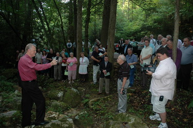 Tim Hill (left) leads in worship at Barney Creek.