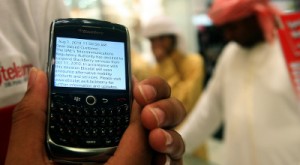ap-middle-east-smartphone-blackberry-text-message In this photo taken Thursday, Aug. 5, 2010, a BlackBerry user displays a text message sent by his service provider notifying him of the suspension of services, at a mobile shop in Dubai, United Arab Emirates. Saudi and Emirati authorities' battle with BlackBerry manufacturer Research in Motion shows how rapid changes in technology are sowing unease in countries where the unfettered flow of data is seen as a threat. Where the conservative Gulf states see security risks, critics find a convenient justification to further limit what information gets consumed and shared. (AP Images)