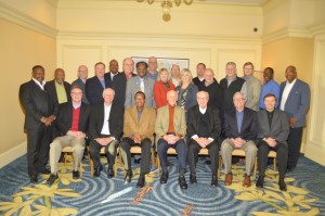 Seated are the top leaders of the six Pentecostal denominations, joined by Jack Hayford, center. (click on photo to enlarge)